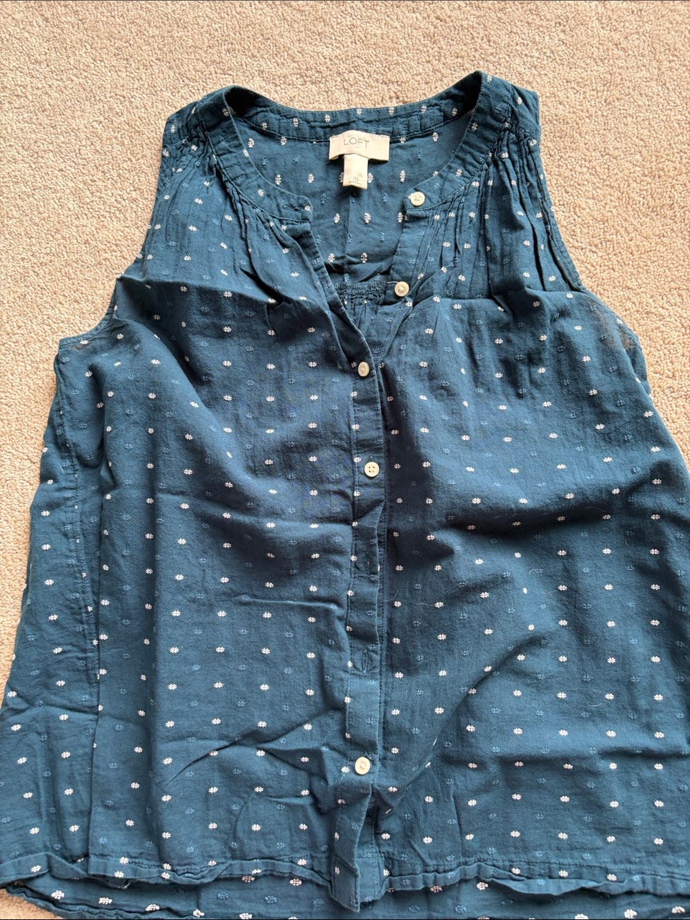 LOFT Navy Sleeveless Dot Button-Front Blouse